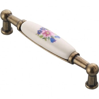 Мебельная фарфоровая ручка старое золото/розовый цветок GTV UP-WP0728-BR Мебельная фарфоровая ручка старое золото/розовый цветок GTV UP-WP0728-BR